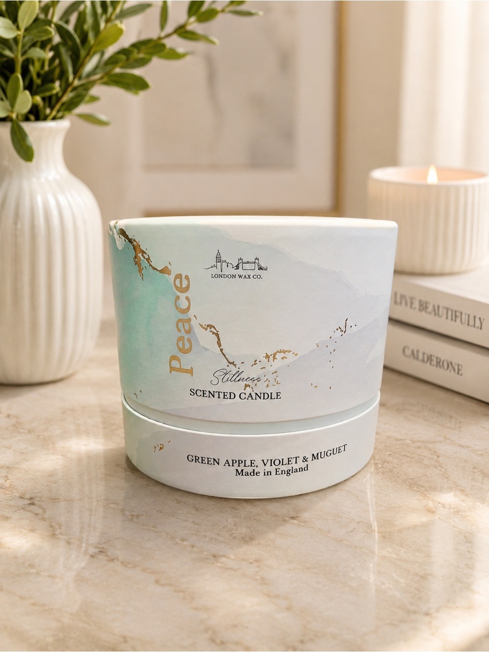 London Wax Co Peace Stillness Scented Candle Green Apple, Violet, and Muguet